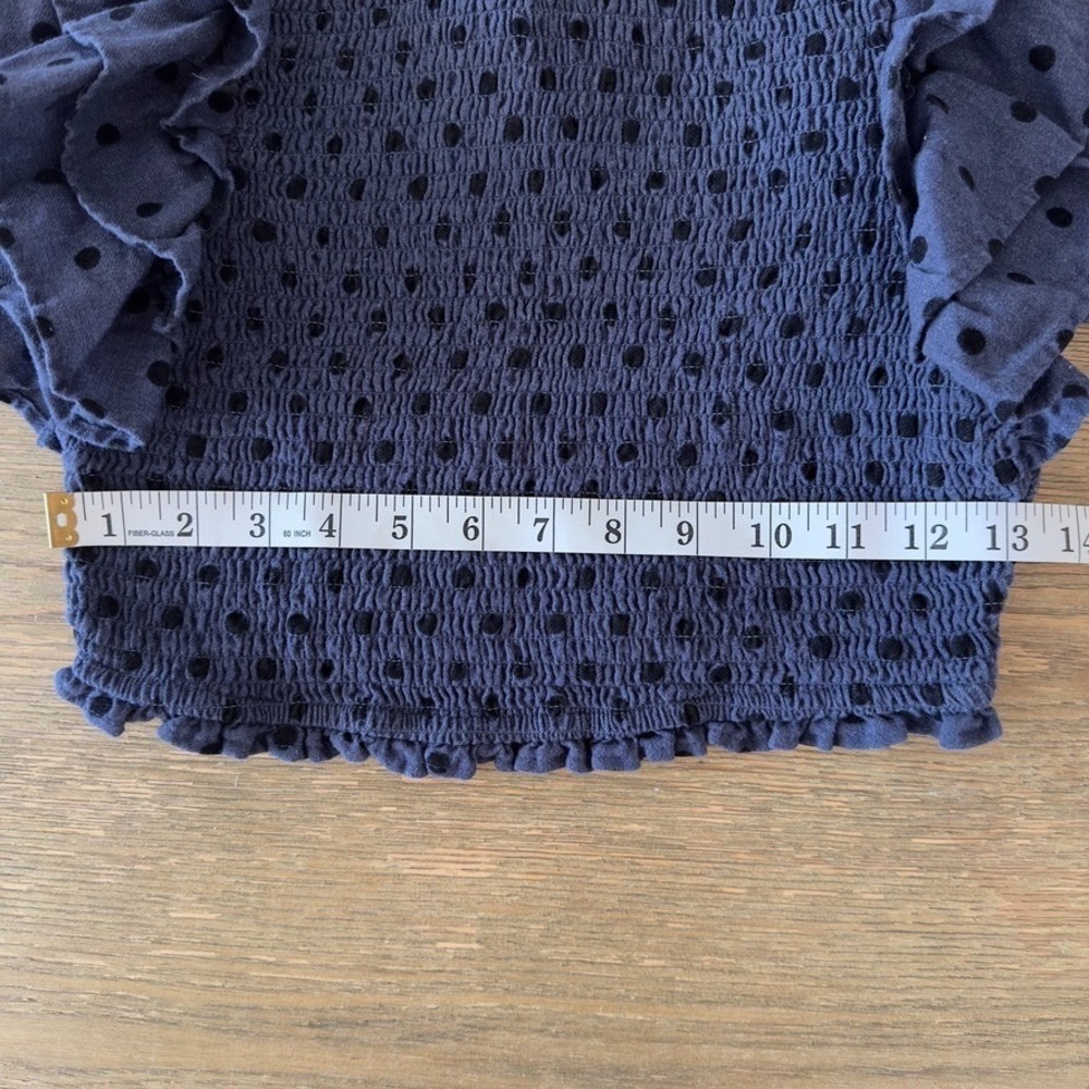 ZARA Polka Dot Smocked Ruffle Crop Top-Long Balloon Sleeve-Boho Festival-Blue - Picture 13 of 16